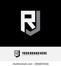Monogram logo letter J, R, JR or RJ modern, simple, sporty, white and gray color on black background
