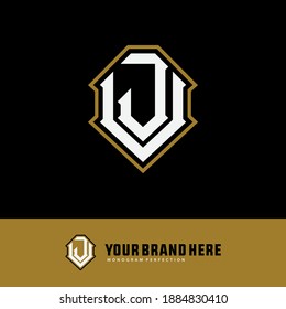 Monogram logo letter J, V, JV or VJ modern, simple, sporty, white and gold color on black background