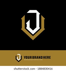 Monogram logo letter J, V, JV or VJ modern, simple, sporty, white and gold color on black background