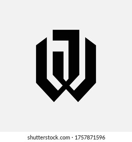 Letra monograma J, W, JW o WJ moderna, simple, deportiva, de color negro sobre fondo blanco
