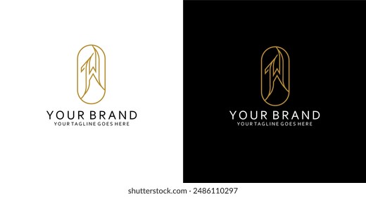 A monogram logo with the letter j w forms an angle like a classic elliptical monoline ornament giving a simple impression of luxury, elegance and minimalism 