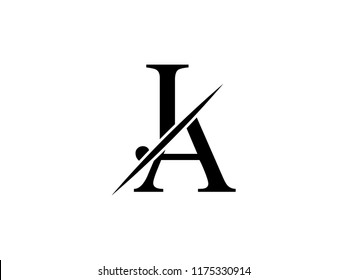 The monogram logo letter JA is sliced