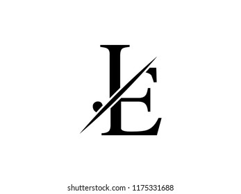 The monogram logo letter JE is sliced