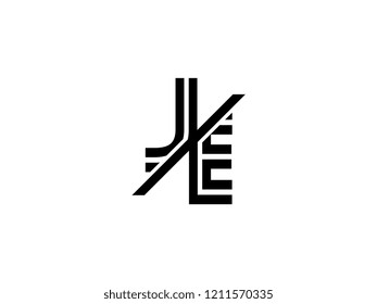 The monogram logo letter JE is sliced black