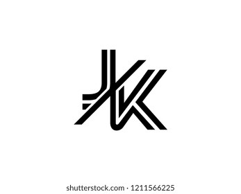 The monogram logo letter JK is sliced black