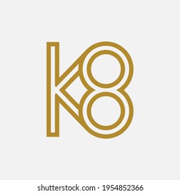Letra monograma K, 8, K8 u 8K moderna, simple, deportiva, dorada sobre fondo blanco