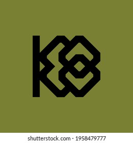 Letra monograma K, 8, K8 u 8K moderna, simple, deportiva, de color negro sobre fondo verde