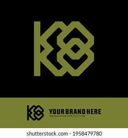 Monogram logo letter K, 8, K8 or 8K modern, simple, sporty, green color on black background