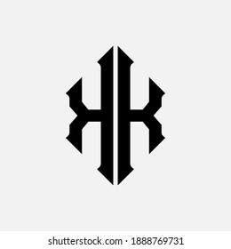 Monogram logo letter K or KK `modern, simple, sporty, black color on white background