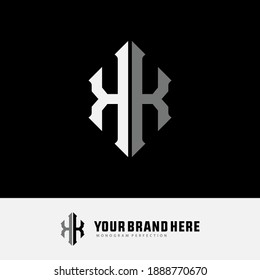 Monogram logo letter K or KK `modern, simple, sporty, white and gray color on black background