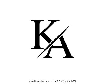 The monogram logo letter KA is sliced