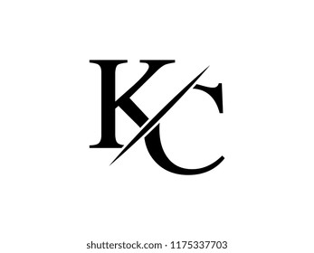 The monogram logo letter KC is sliced