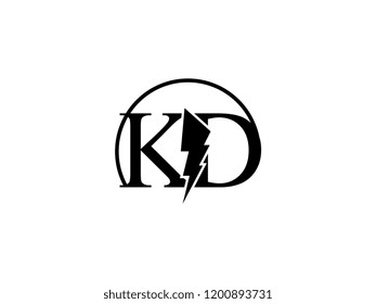 The monogram logo letter KD is split by lightning