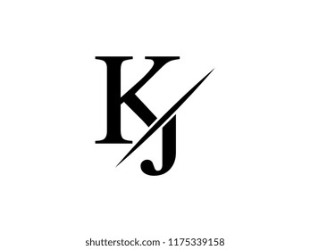 The monogram logo letter KJ is sliced