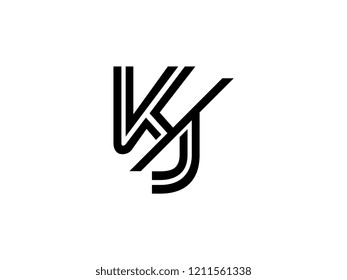 The monogram logo letter KJ is sliced black
