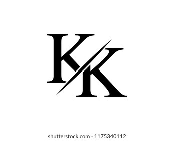 The monogram logo letter KK is sliced