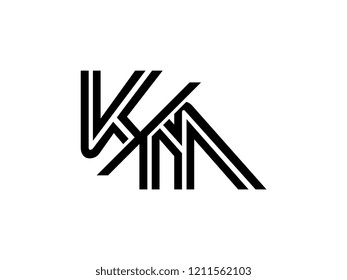 The monogram logo letter KM is sliced black