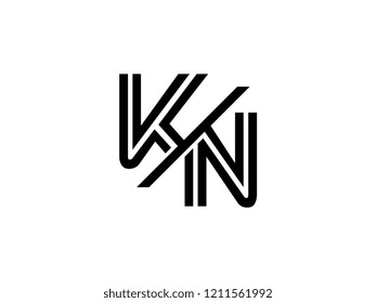 The monogram logo letter KN is sliced black