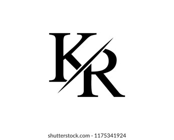 The monogram logo letter KR is sliced