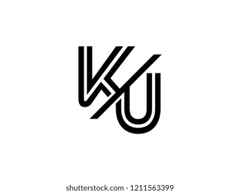The monogram logo letter KU is sliced black