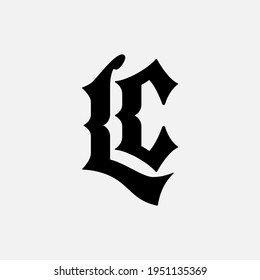 Letra del logotipo del monograma L, C, LC o CL vintage, simple, clásica, de color negro sobre fondo blanco