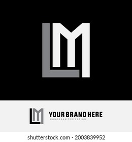 Monogram logo letter L, M, LM or ML modern, simple, sporty, white and gray color on black background