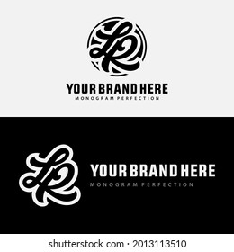 Monogram logo letter L, R, LR or RL classic, simple, vintage, black and white background