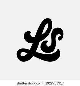 Letra monograma L, S, LS o SL `moderna, simple, deportiva, de color negro sobre fondo blanco