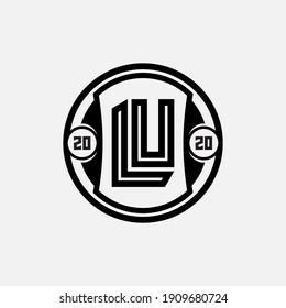 Monogram logo letter L, U, LU or UL `modern, simple, sporty, black color on white background