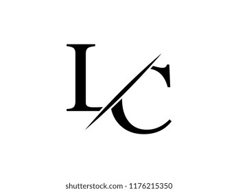 The monogram logo letter LC is sliced