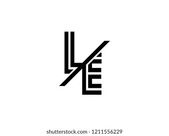 The monogram logo letter LE is sliced black