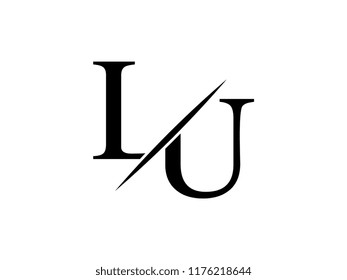 The monogram logo letter LU is sliced