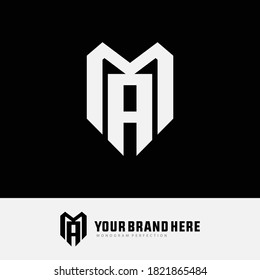 Monogram logo letter M, A, MA or AM modern, simple, sporty, white color on black background