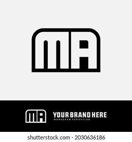 Monogram logo letter M, A, MA or AM modern, simple, sporty, black and white color on white background