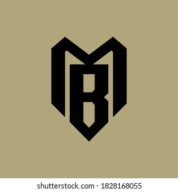 Monogram logo letter M, B, MB or BM modern, simple, sporty, black color on cream background