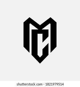 Monogram logo letter M, C, MC or CM modern, simple, sporty, black color on white background
