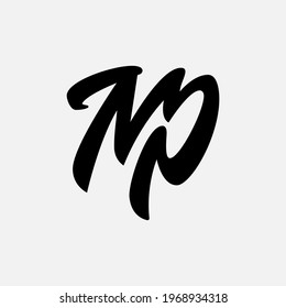Monogram logo letter M, P, MP or PM classic, simple, vintage, black color on white background
