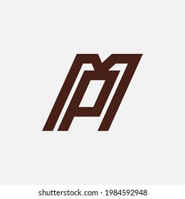 Monogram logo letter M, P, MP or PM modern, simple, sporty, brown color on white background