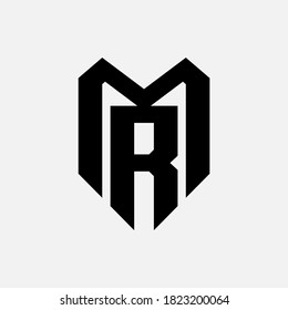 Monogram logo letter M, R, MR or RM modern, simple, sporty, black color on white background