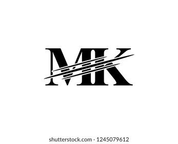 The monogram logo letter MK is sliced black