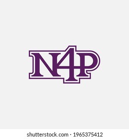 Monogram logo letter N, 4, N4P or 4NP modern, simple, sporty, purple color on white background