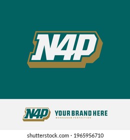 Monogram logo letter N, 4, N4P or 4NP modern, simple, sporty, white and gold color on green background