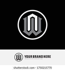 Monogram logo letter N, W, WN or NW modern, simple, sporty, white and gray color on black background