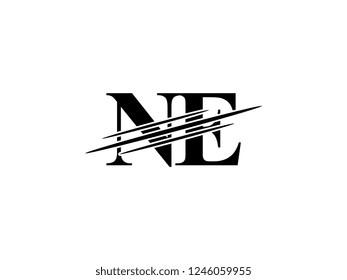 The monogram logo letter NE is sliced black