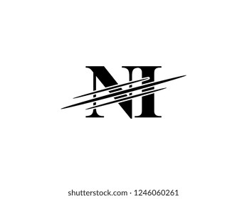 The monogram logo letter NI is sliced black