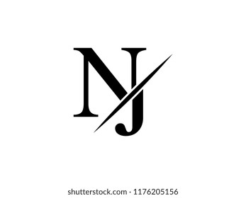 The monogram logo letter NJ is sliced