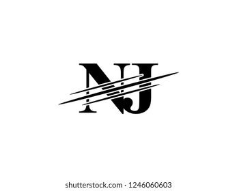The monogram logo letter NJ is sliced black