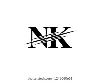The monogram logo letter NK is sliced black