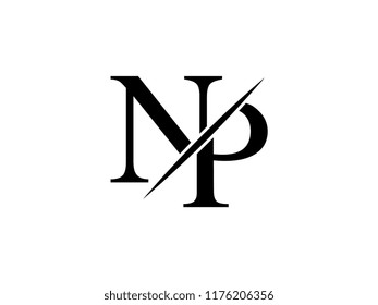 The monogram logo letter NP is sliced