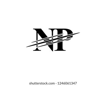 The monogram logo letter NP is sliced black